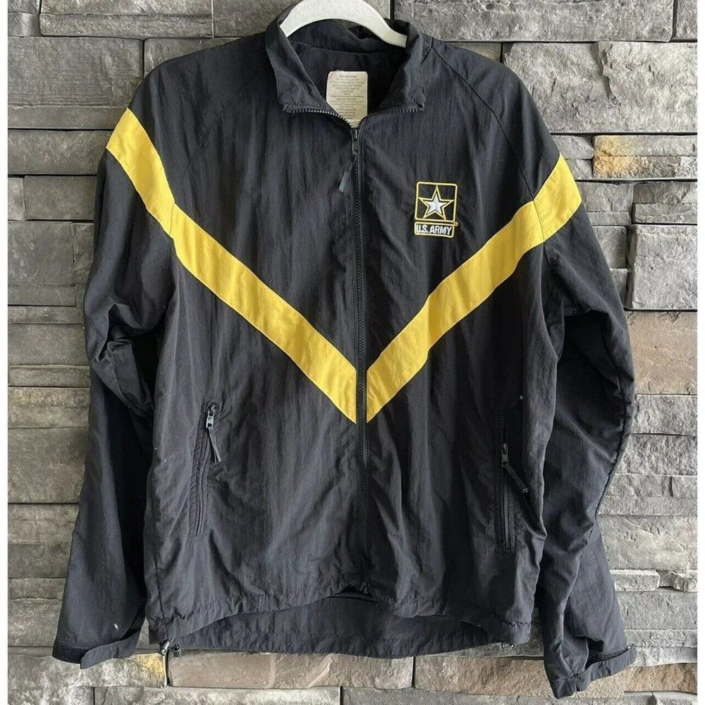 Vintage US Army Mens Size M Zip Up Long Sleeve Black Yellow Jacket‎ Windbreaker